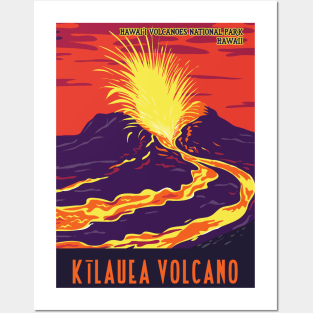 WPA Poster of Kilauea volcano at Hawaii Volcanoes National Park, Hawaii, USA Posters and Art